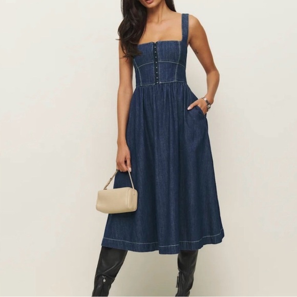 Reformation Dresses & Skirts - Reformation Tagliatelle Denim Midi Dress Blue Size 6 NEW